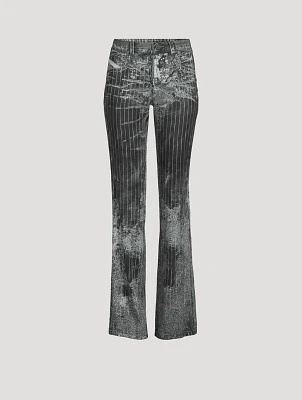 Bootcut Satin Pants Pinstripe Print