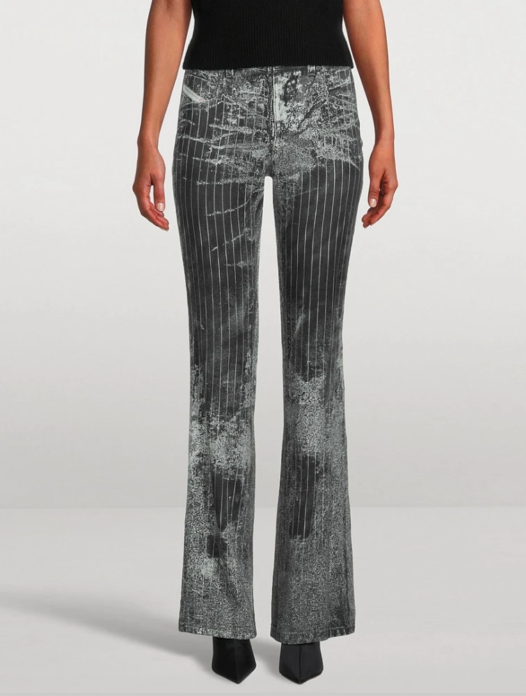 Bootcut Satin Pants Pinstripe Print