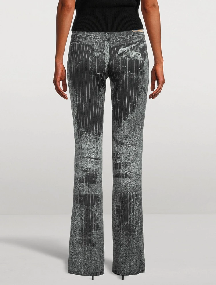 Bootcut Satin Pants Pinstripe Print