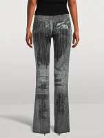 Bootcut Satin Pants Pinstripe Print