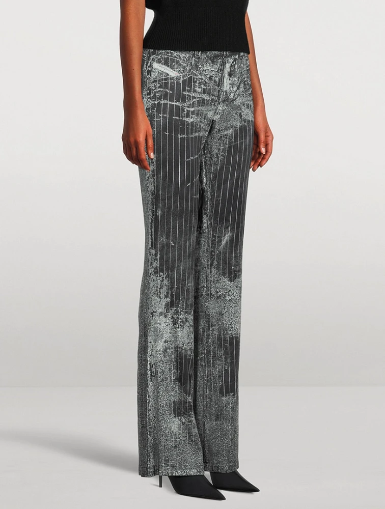 Bootcut Satin Pants Pinstripe Print