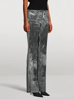 Bootcut Satin Pants Pinstripe Print