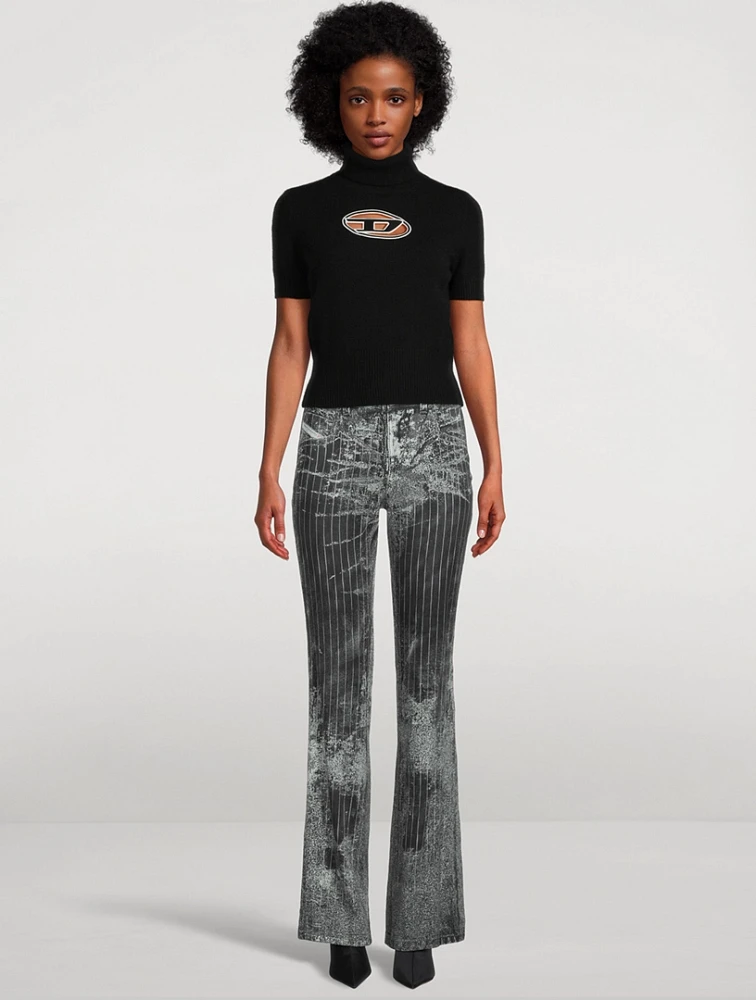 Bootcut Satin Pants Pinstripe Print