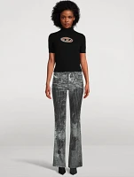 Bootcut Satin Pants Pinstripe Print