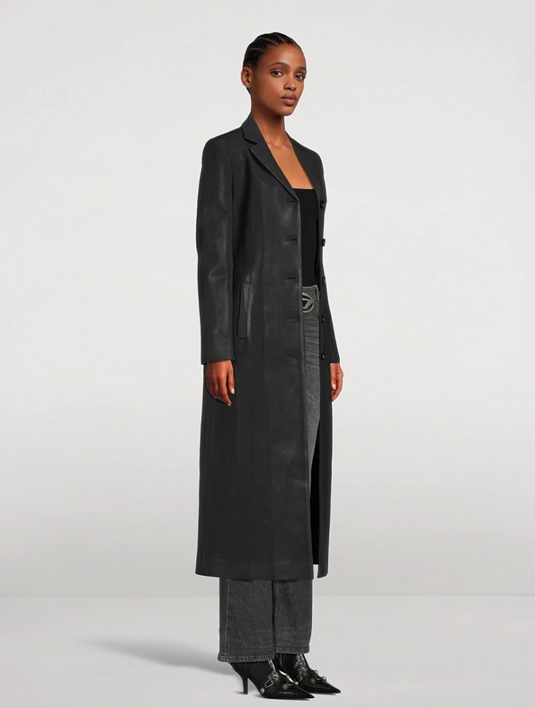 Pinstripe Coat With Coated Front