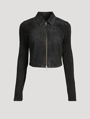 Short Denim Jacket With Ribbed Inserts