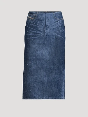 Rhinestone Denim Pencil Skirt