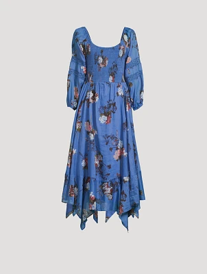 Morning Glory Smocked Maxi Dress Floral Print