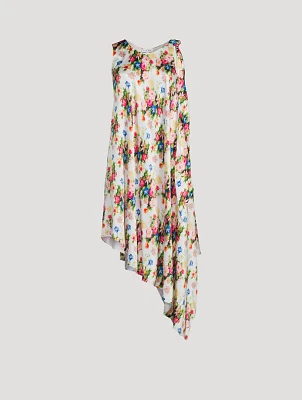 Asymmetric Silk Dress Floral Print