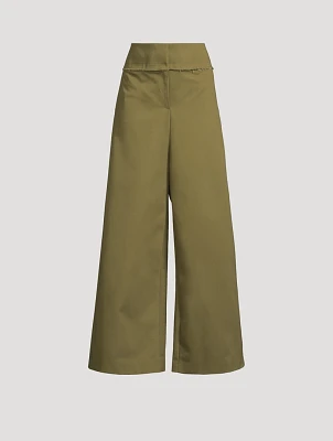 Cotton Gabardine Wide-Leg Trousers