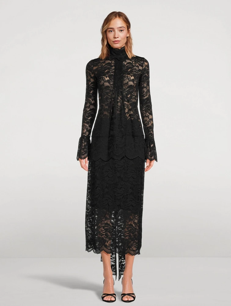 Stretch Lace Midi Skirt