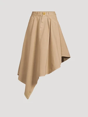 Asymmetric Cotton Canvas Midi Skirt