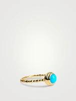 Dew Drop 14K Gold Round Stackable Ring With Turquoise