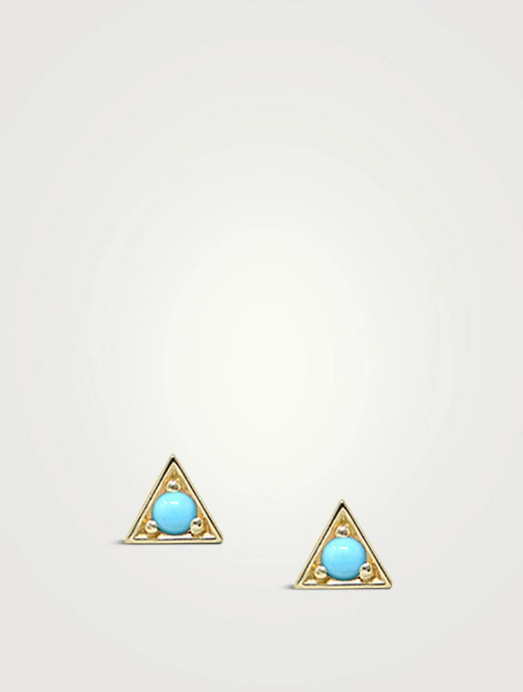 Cléo 14K Gold Triangle Stud Earrings With Turquoise