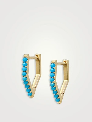 Cléo 14K Gold Geometric Huggie Hoop Earrings With Turquoise