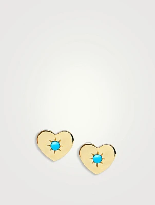 Love Letter 14K Gold Heart Stud Earrings With Turquoise