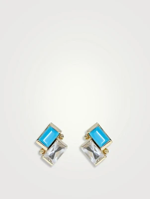 Cléo 14K Gold Deux Carré Stud Earrings With Turquoise And Topaz