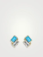 Cléo 14K Gold Deux Carré Stud Earrings With Turquoise And Topaz