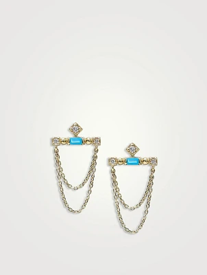 Cléo 14K Gold Bar Chain Earrings With Turquoise And Diamonds