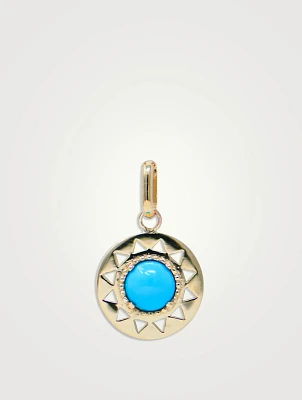 Aztec 14K Gold Mayan Disc Charm With Turquoise