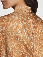 Satin Blouse Floating Leaves Print
