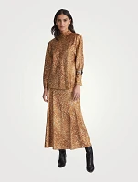 Satin Blouse Floating Leaves Print