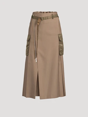 Wrap-Front Cargo Midi Skirt