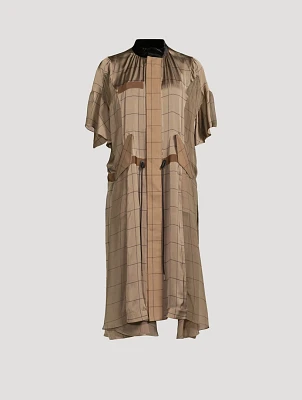 Drawstring Midi Dress Windowpane Print