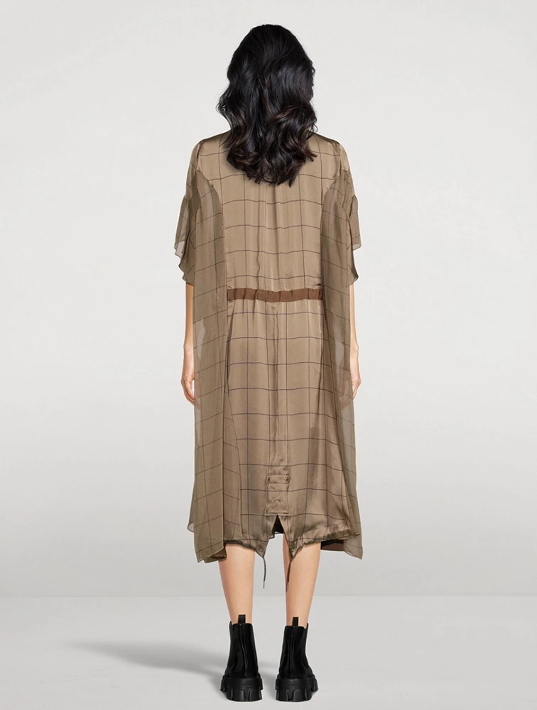 Drawstring Midi Dress Windowpane Print