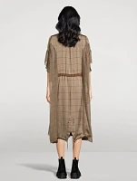 Drawstring Midi Dress Windowpane Print