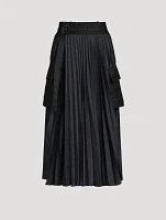 Pleated Cargo Midi Skirt Plaid Print