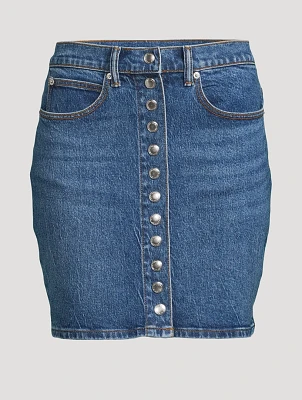 Snap-Front Denim Mini Skirt