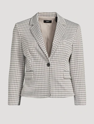Stretch Blazer Micro Houndstooth Print