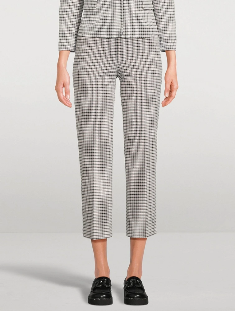 Stretch Kick Flare Trousers Micro Houndstooth Print