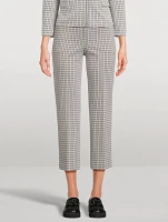 Stretch Kick Flare Trousers Micro Houndstooth Print