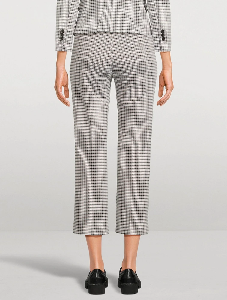 Stretch Kick Flare Trousers Micro Houndstooth Print