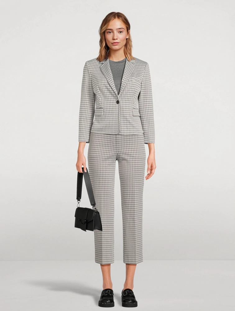 Stretch Kick Flare Trousers Micro Houndstooth Print