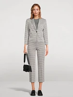 Stretch Kick Flare Trousers Micro Houndstooth Print
