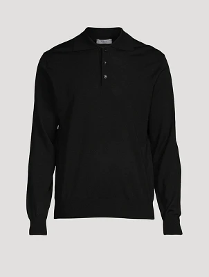 Merino Wool Fine-Knit Polo Sweater
