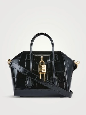 Mini Antigona Lock Croc-Embossed Leather Bag