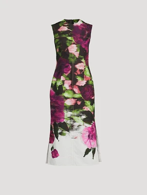 Cotton Faille Midi Dress Floral Print