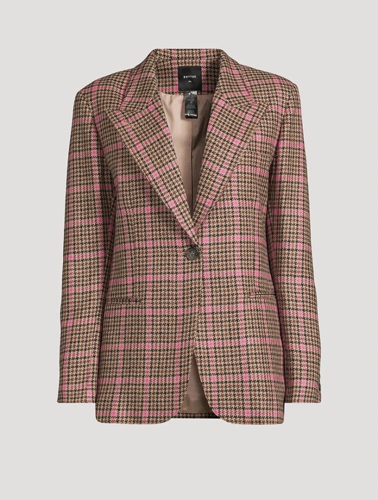90s Wool Blazer Glen Check Print