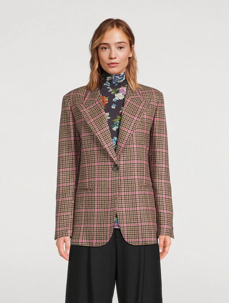 90s Wool Blazer Glen Check Print