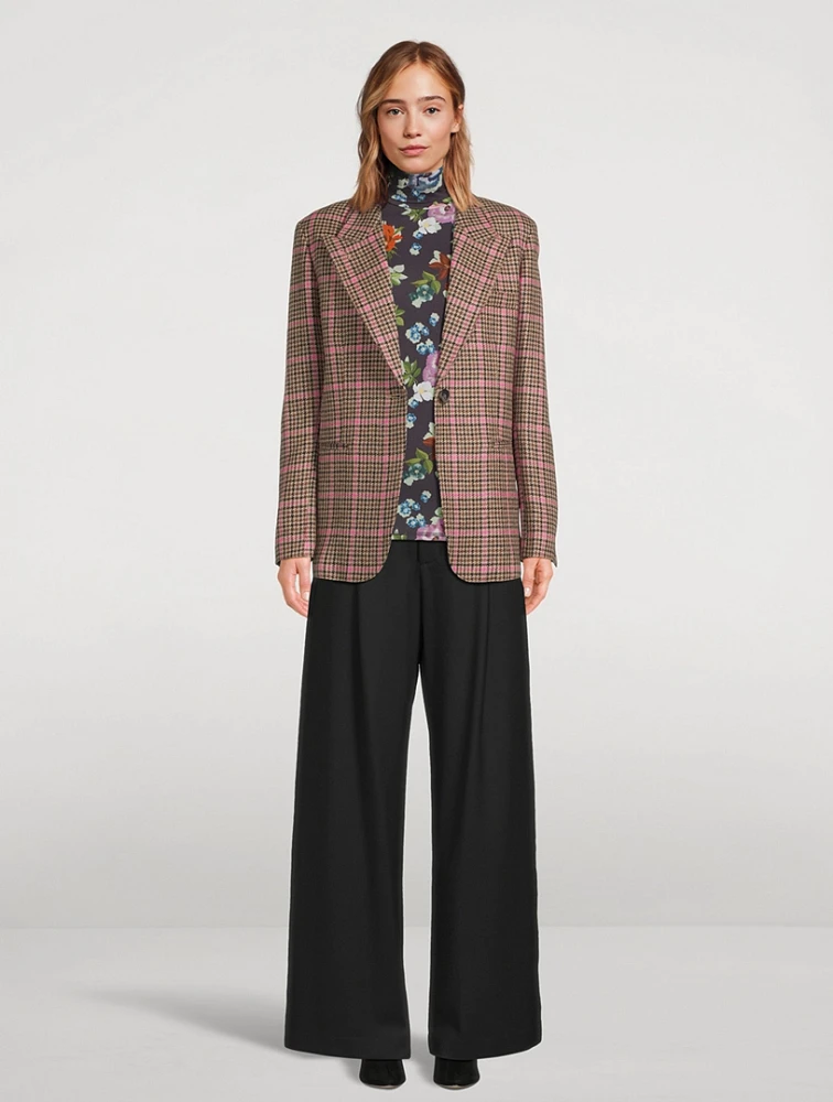 90s Wool Blazer Glen Check Print