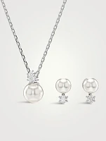 Matrix Crystal And Crystal Pearl Necklace And Stud Earrings Set