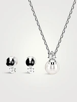 Matrix Crystal And Crystal Pearl Necklace And Stud Earrings Set
