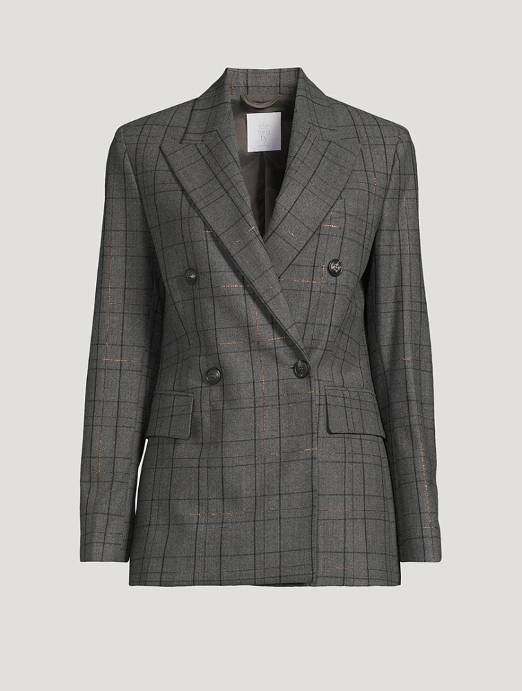 Double-Breasted Blazer Check Print
