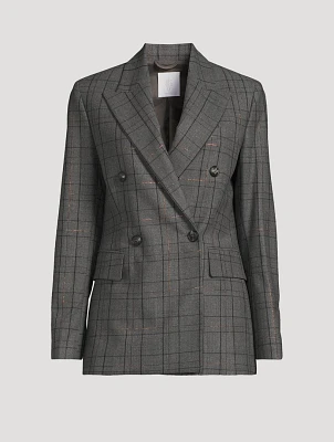 Double-Breasted Blazer Check Print