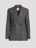 Double-Breasted Blazer Check Print