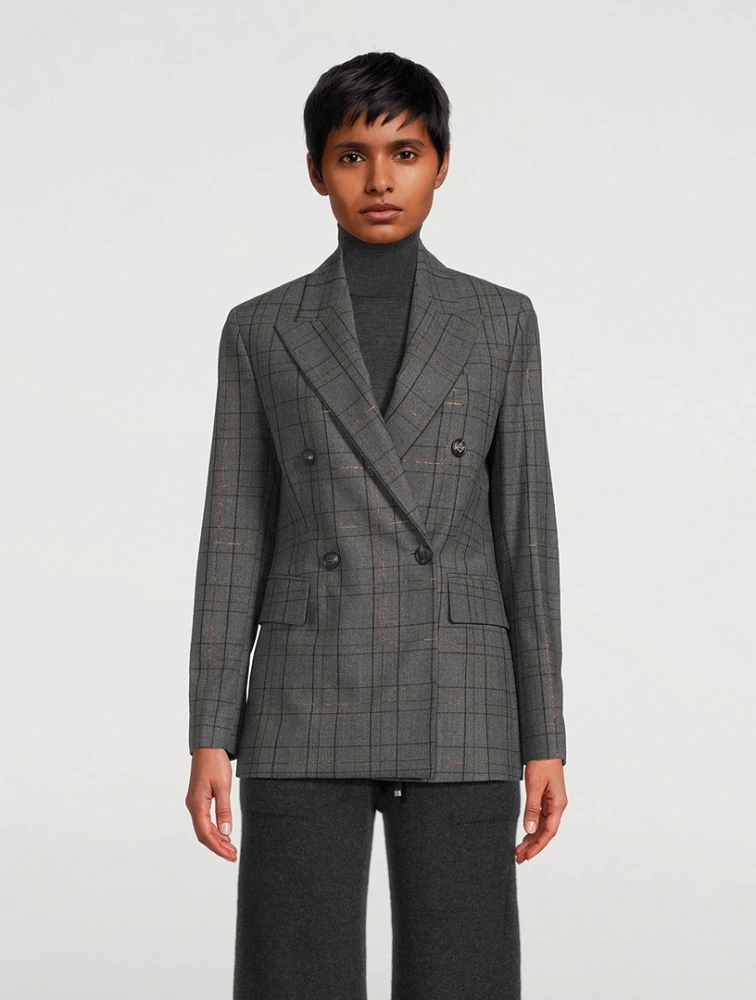 Double-Breasted Blazer Check Print
